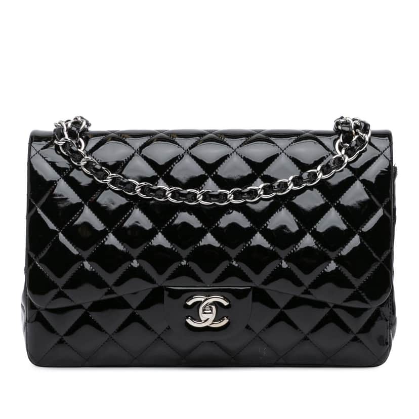 Chanel Jumbo Classic Patent Double Flap Black Leather Good condition - Front View