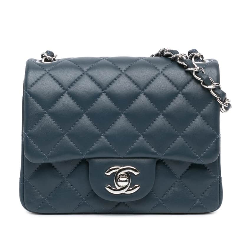 Chanel Mini Square Classic Lambskin Single Flap Blue Leather Good condition - Front View