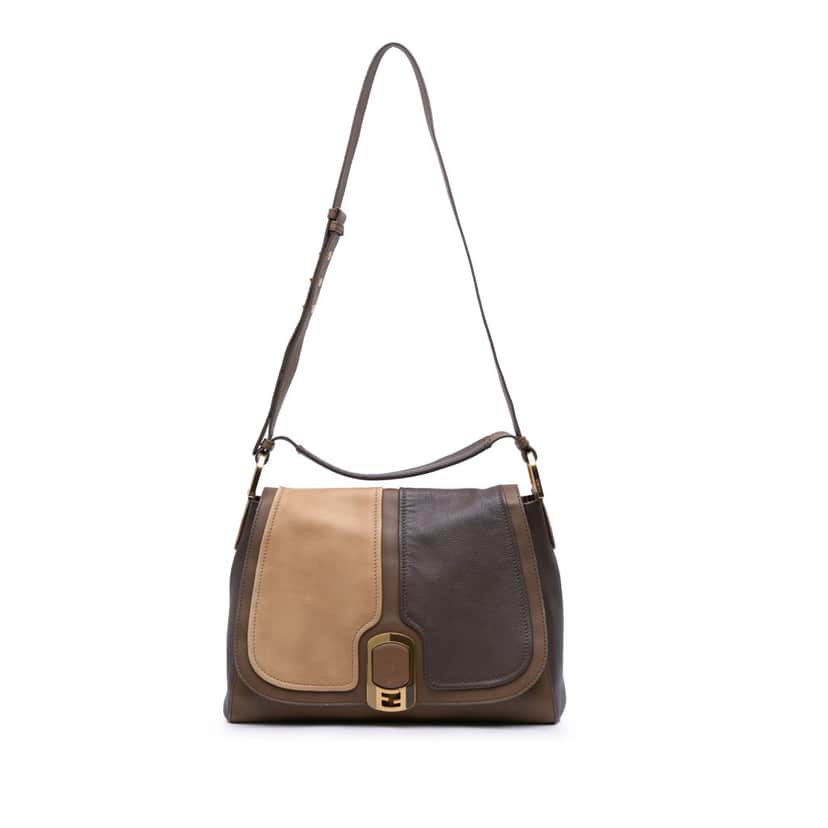 Fendi Calfskin Colorblock Anna Satchel Brown Leather Good condition - Front View