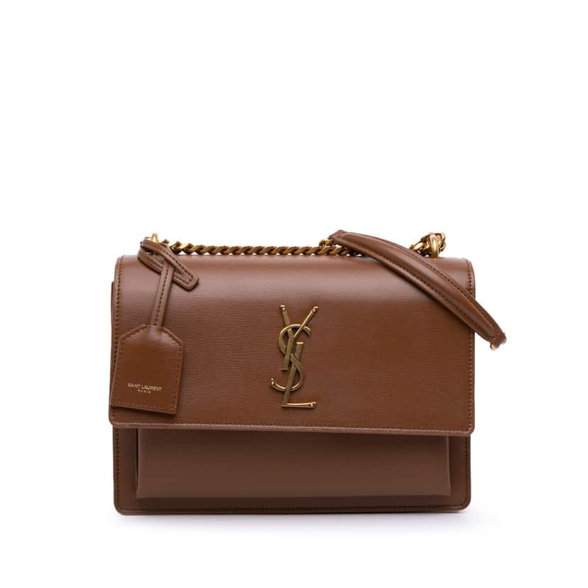Saint Laurent Medium Leather Monogram Sunset Crossbody Brown Leather Good condition - Front View