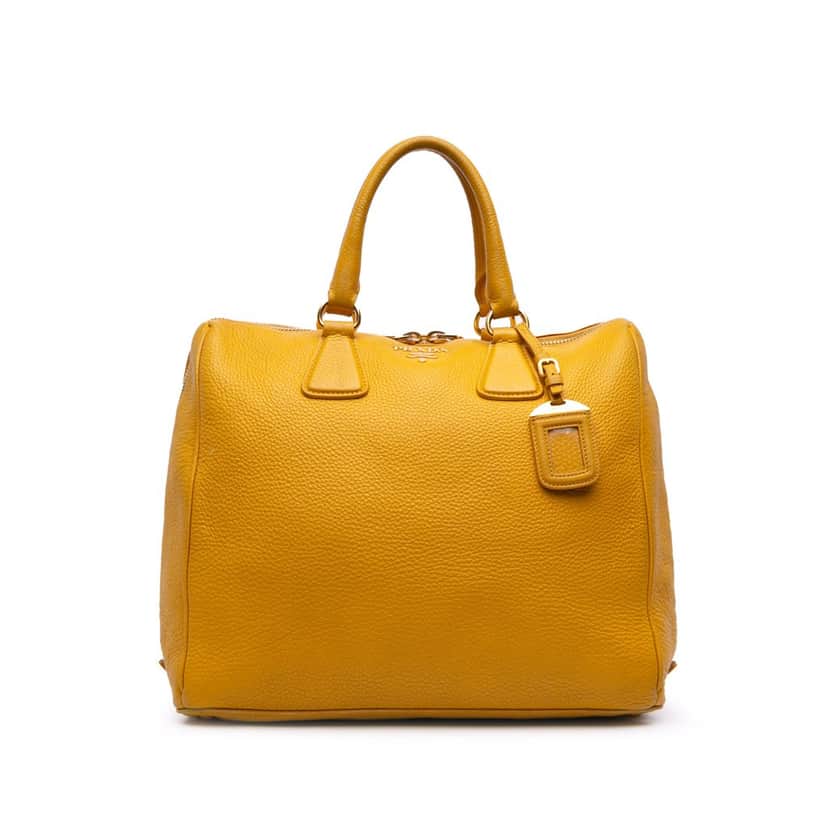 Prada Vitello Daino Boston Bag Yellow Leather Good condition - Front View