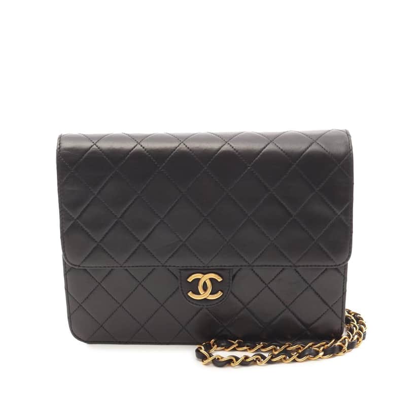 Chanel Quilted Lambskin Single Flap Black Leather Good condition - Front View