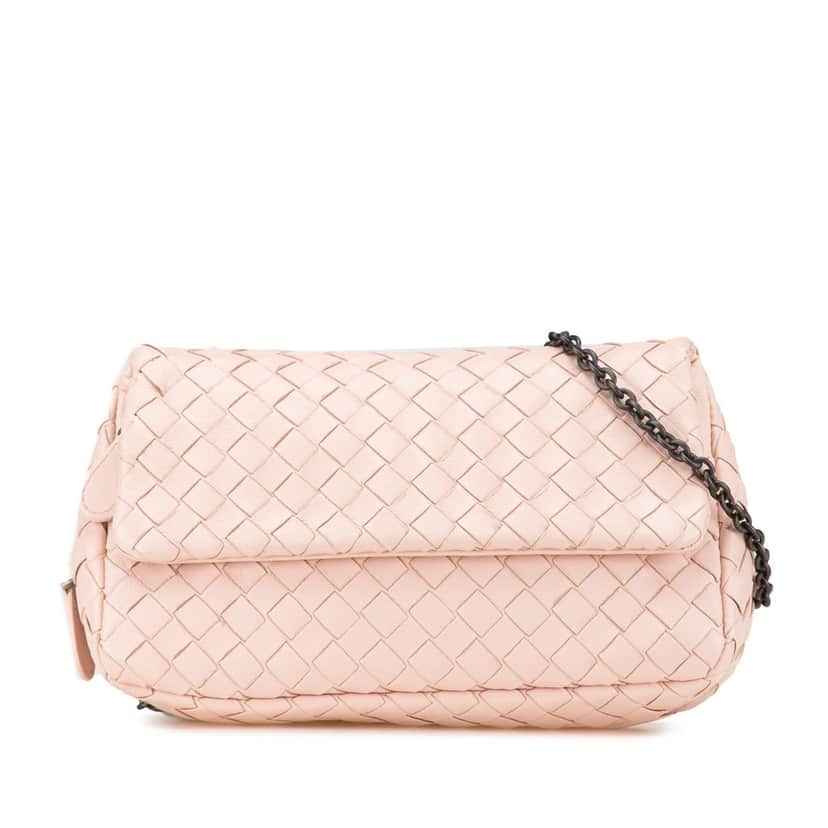 Bottega Veneta Leather Intrecciato Chain Flap Crossbody Pink Leather Very good condition - Front View