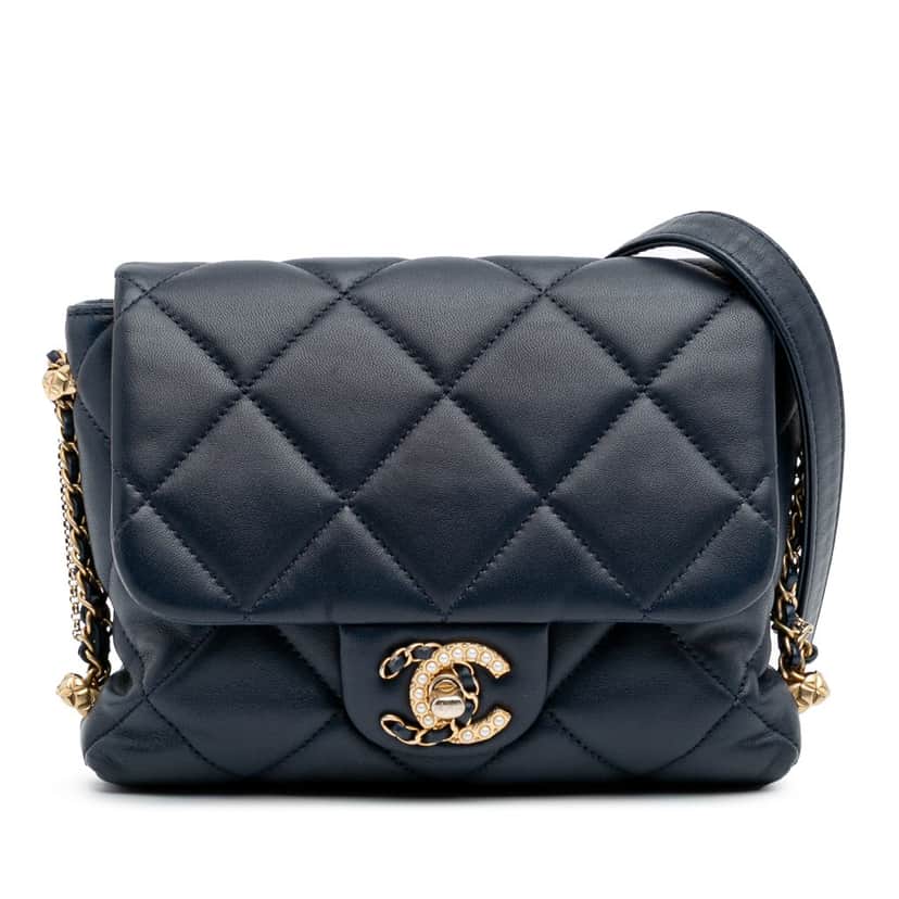 Chanel Mini Quilted Lambskin Crush on Chains Flap Blue Leather Good condition - Front View