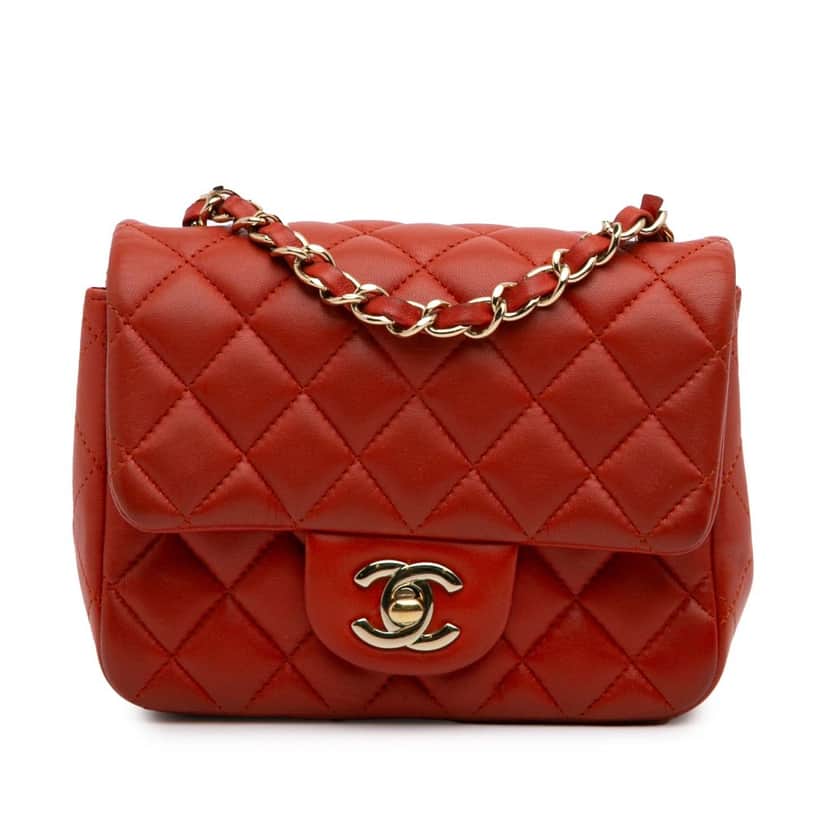 Chanel Mini Square Classic Lambskin Single Flap Orange Leather Good condition - Front View