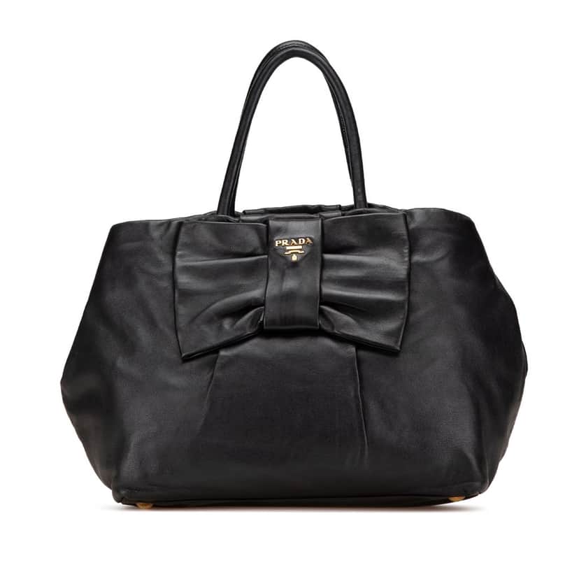 Prada Nappa Fiocco Bow Tote Black Leather Good condition - Front View
