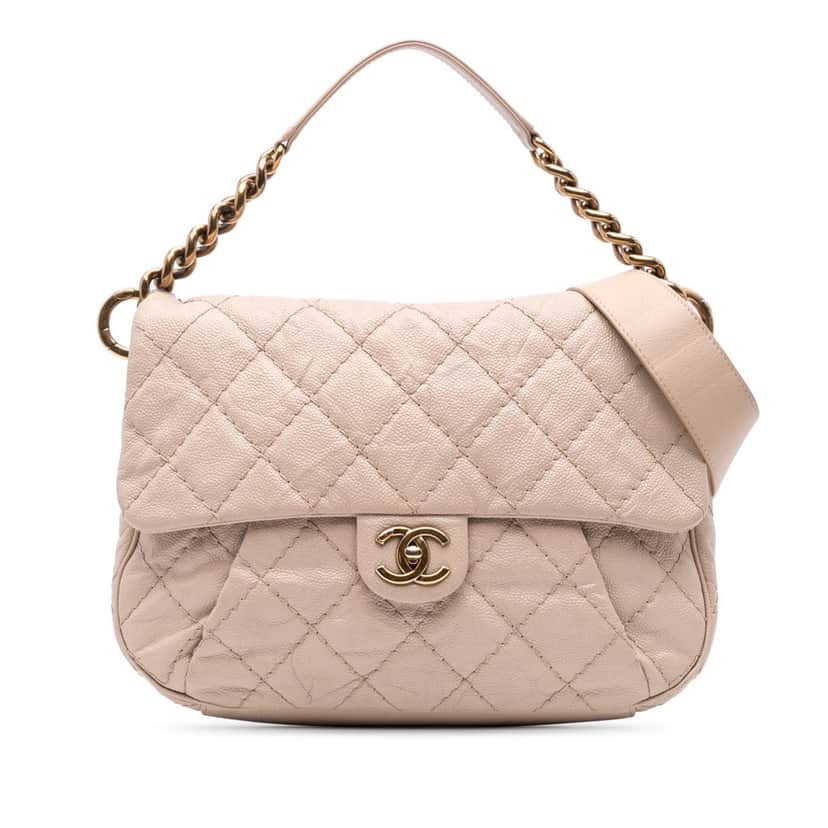 Chanel Medium Quilted Caviar Coco Pleats Messenger Flap Brown Leather Good condition - Front View