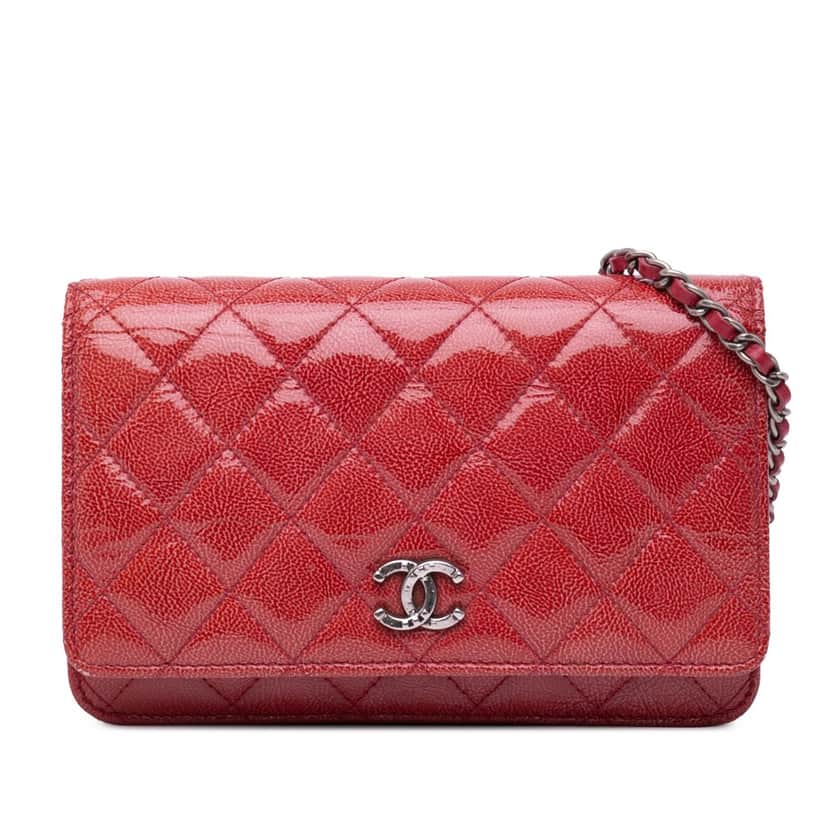 Chanel Paris Dallas CC Patent Goatskin Wallet on Chain Red Leather Good condition - Front View
