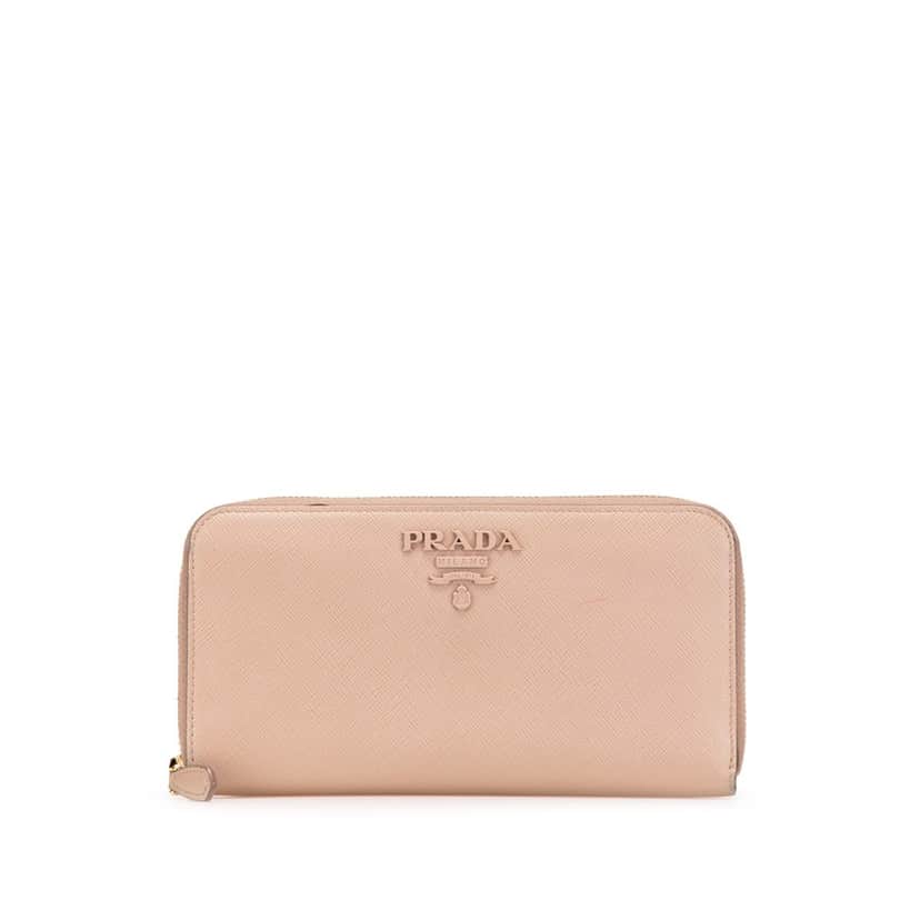 Prada Large Saffiano Zip Around Long Wallet Brown Leather Good condition - Front View