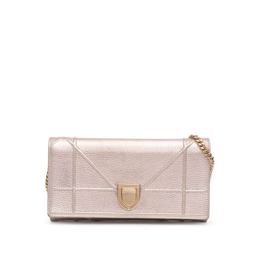 Dior Metallic Grained Calfskin Diorama Wallet on Chain Pink Leather Good condition - Front View