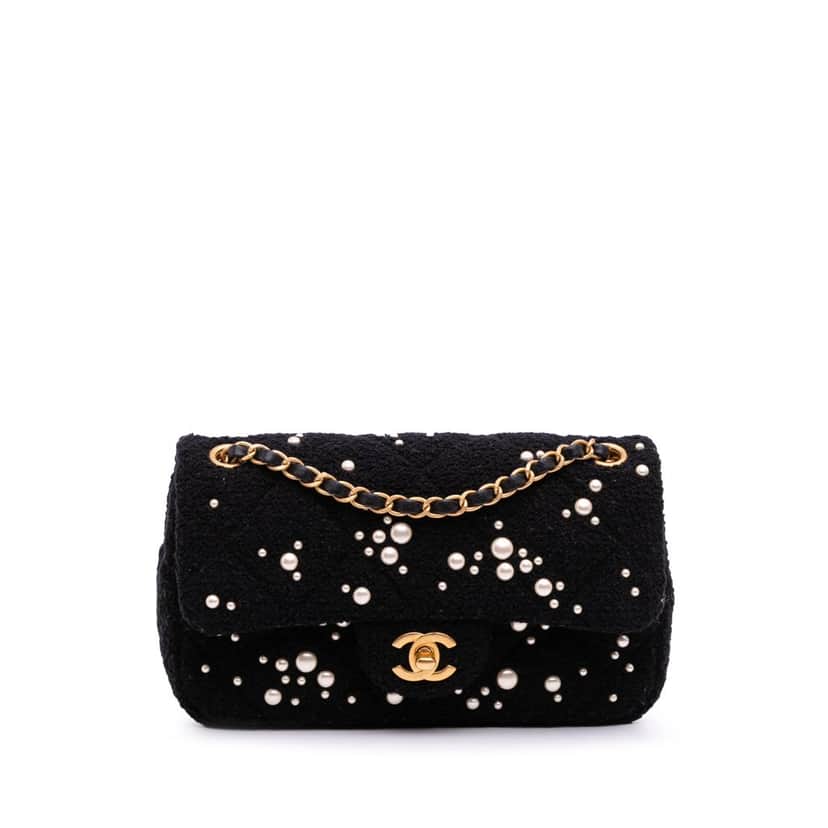 Chanel Small Tweed Pearl Cosmos Flap Black Tweed Good condition - Front View