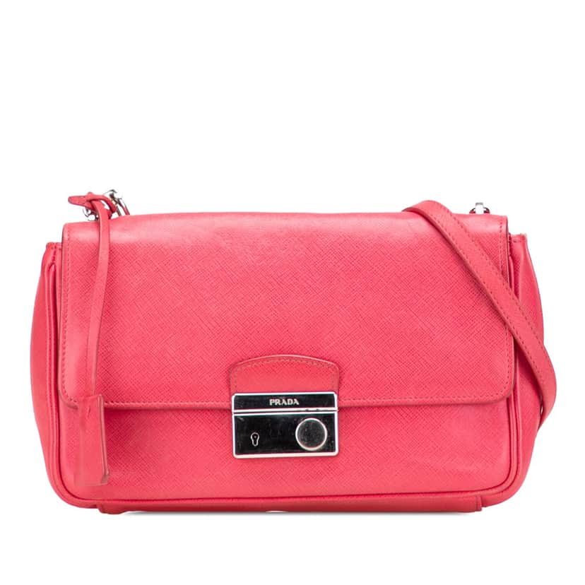 Prada Saffiano Sound Lock Crossbody Pink Leather Good condition - Front View