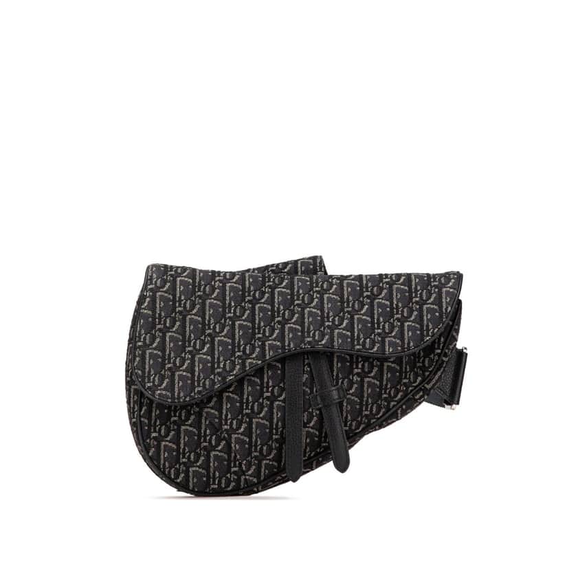 Dior Oblique Canvas Saddle Crossbody Black Canvas Good condition - Front View