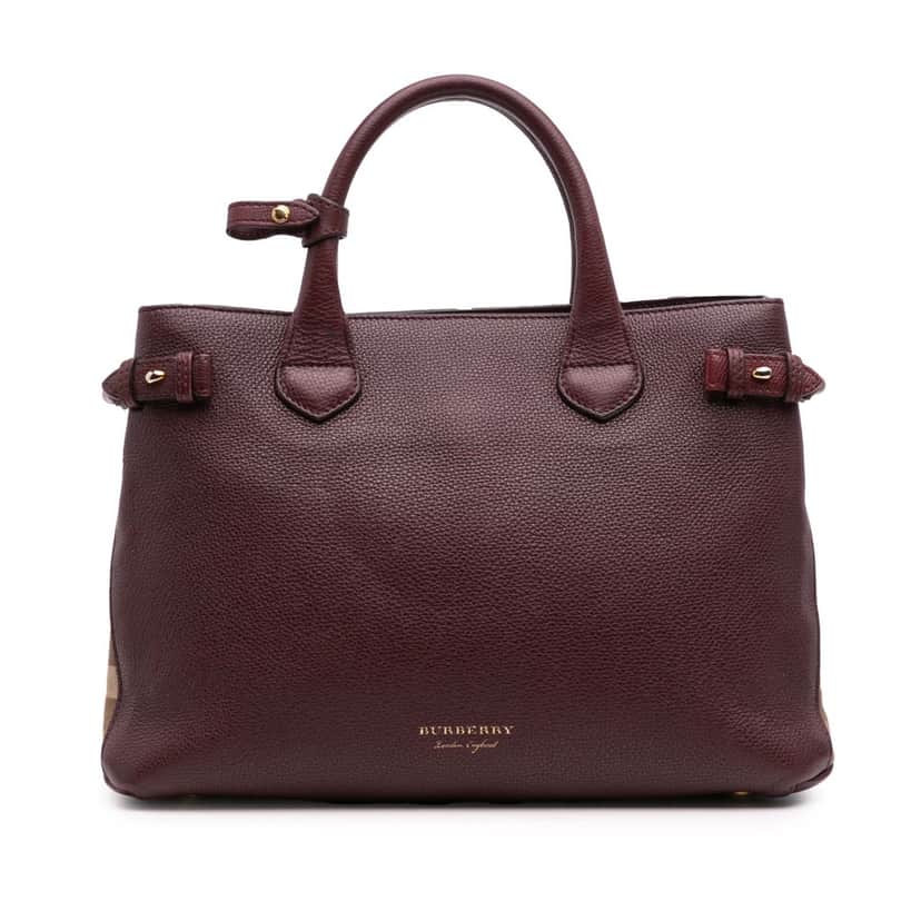 Burberry Medium Leather and House Check Banner Satchel Red Leather Good condition - Front View