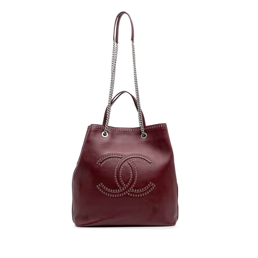 Chanel Large Calfskin Coco Eyelets Shopping Tote Red Leather Good condition - Front View