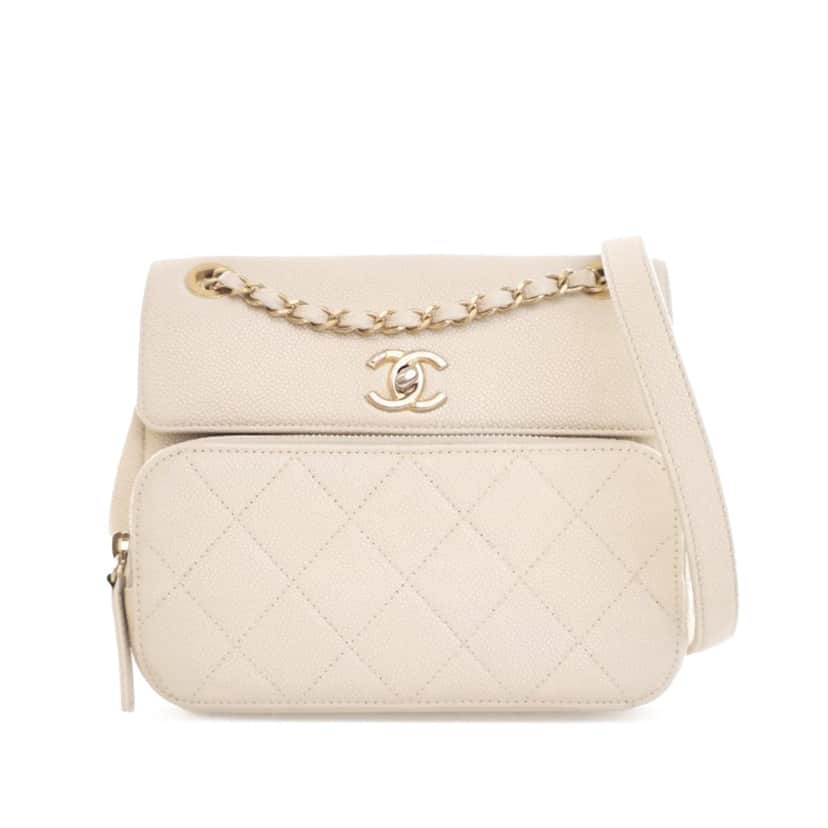 Chanel Caviar Business Affinity Messenger Flap White Leather Very good condition - Front View