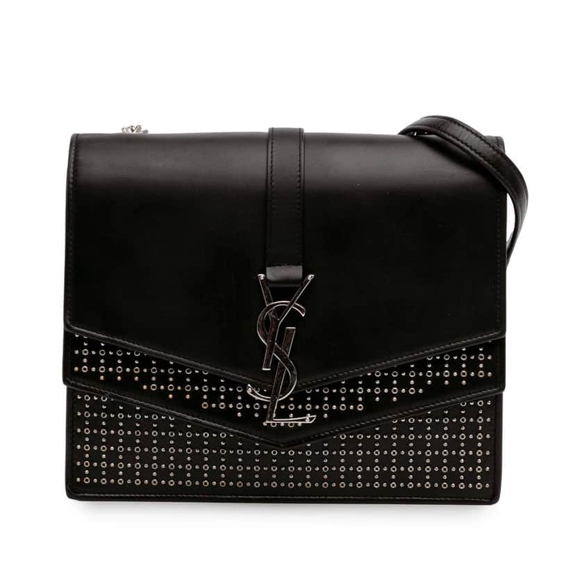 Saint Laurent Medium Studded Calfskin Monogram Sulpice Crossbody Black Leather Good condition - Front View