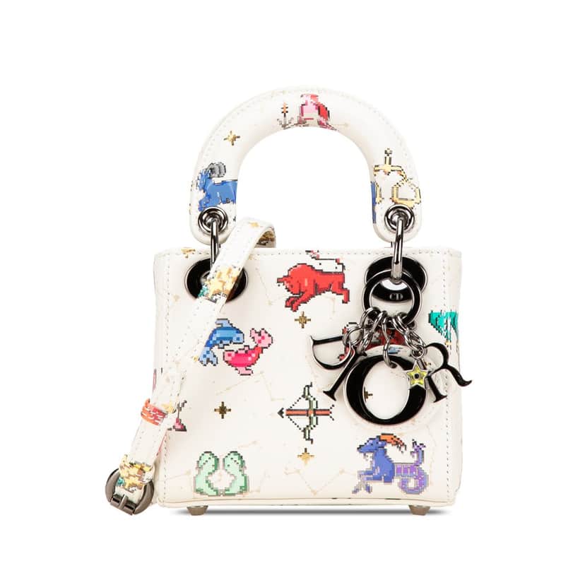 Dior Micro Calfskin Pixel Zodiac Lady Dior White Leather Good condition - Front View