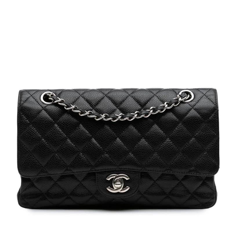 Chanel Medium Classic Caviar Double Flap Black Leather Good condition - Front View