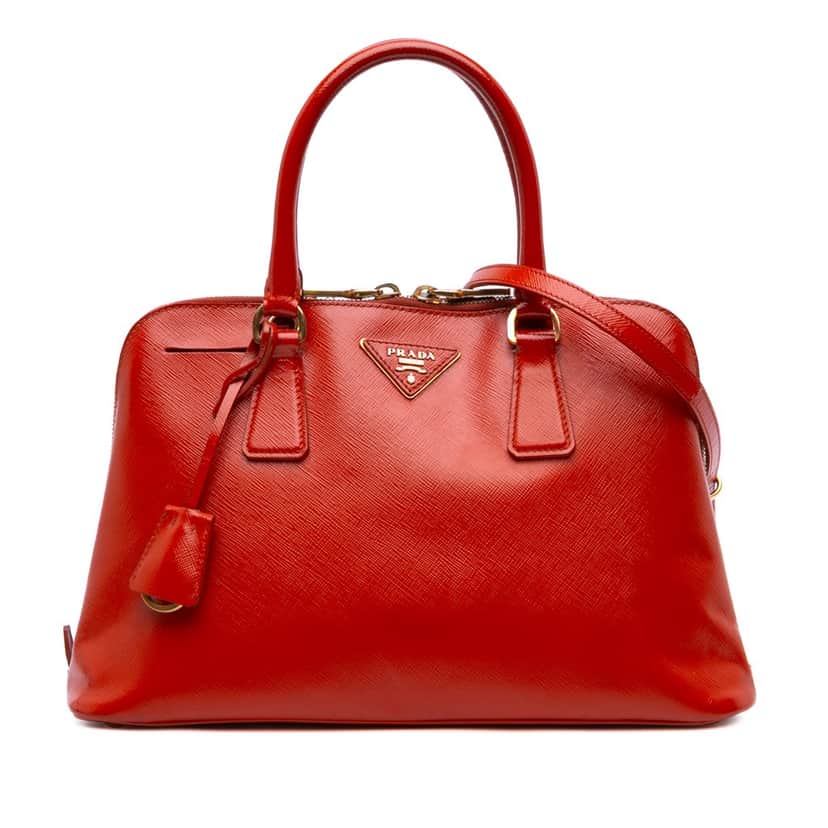Prada Medium Saffiano Vernice Promenade Satchel Orange Leather Good condition - Front View
