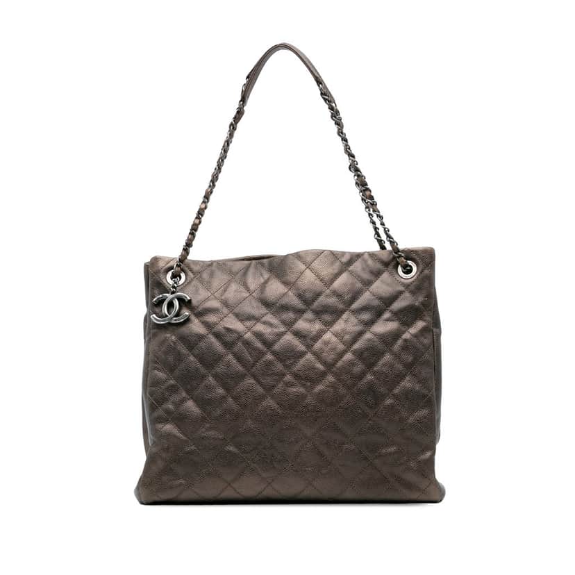 Chanel Large Quilted Iridescent Caviar Chic Tall Shopping Tote Brown Leather Good condition - Front View