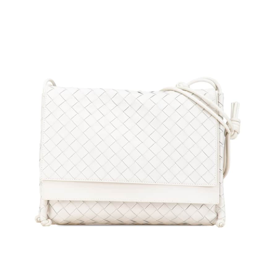 Bottega Veneta Intrecciato Fold Crossbody White Leather Good condition - Front View