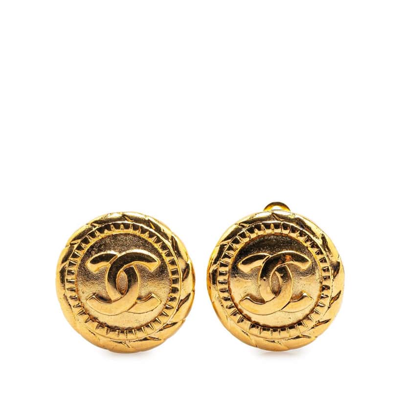 Chanel Gold Plated CC Round Clip On Earrings Gold Metal Good condition - Front View