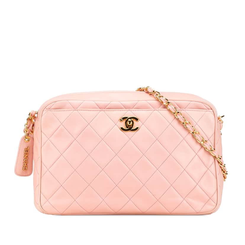 Chanel CC Quilted Lambskin Camera Crossbody Pink Leather Good condition - Front View