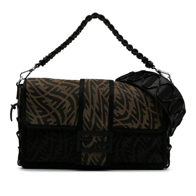 Fendi Large Zucca Vertigo Mesh Baguette Satchel Brown Canvas Good condition - Front View
