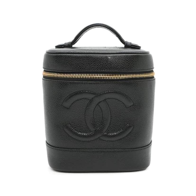 Chanel CC Caviar Vanity Bag Black Leather Good condition - Front View
