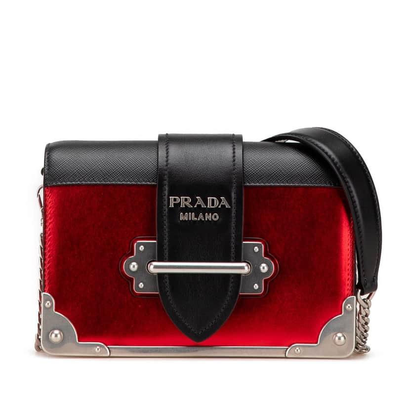Prada Saffiano Trimmed City Calf Cahier Crossbody Red Leather Good condition - Front View