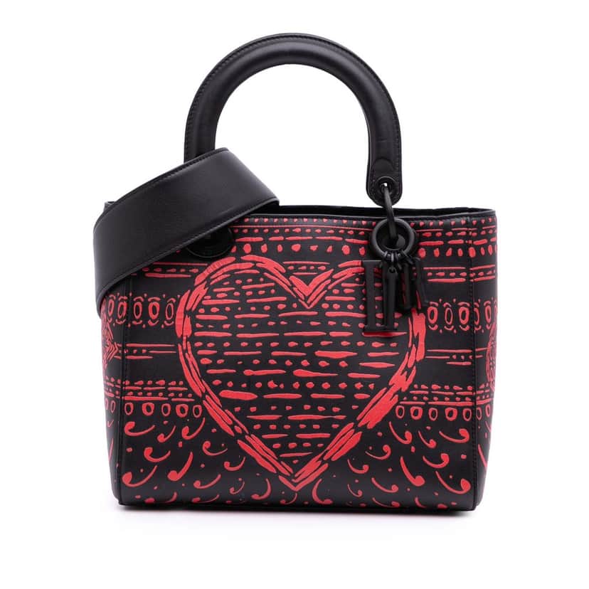 Dior Small Smooth Calfskin Painted Heart Clover Lady Dior Black Leather Good condition - Front View