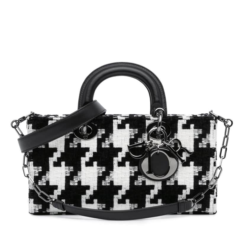 Dior Medium Canvas Macro Houndstooth Lady D Joy Black Canvas Good condition - Front View