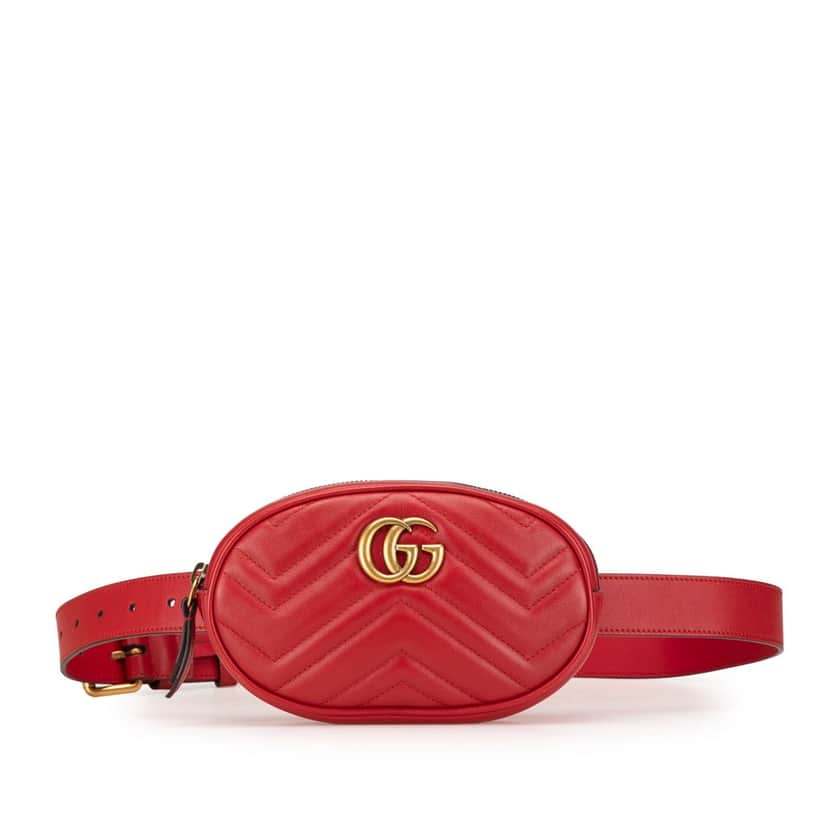 Gucci GG Marmont Matelasse Leather Belt Bag Red Leather Good condition - Front View