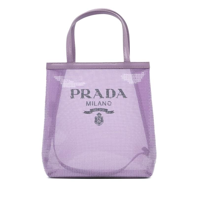 Prada Small Sequined Mesh Logo Tote Purple Polyester Good condition - Front View