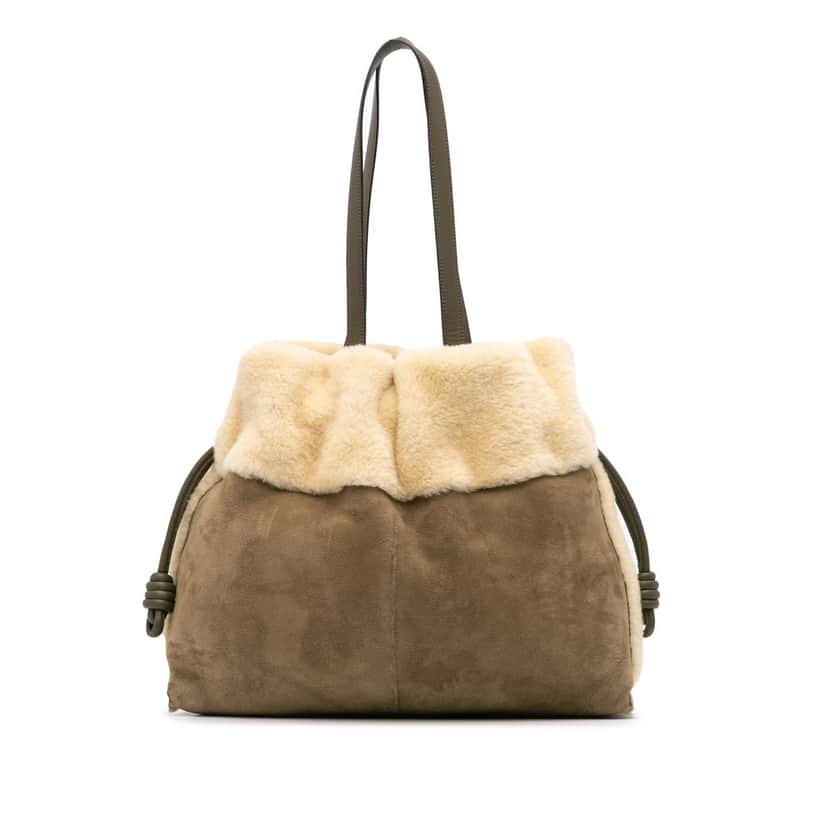 Loewe Suede and Shearling Flamenco Knot Tote Brown Leather Good condition - Front View