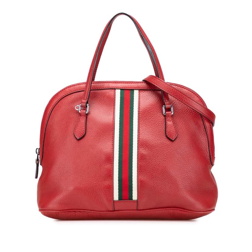Gucci Medium Leather Web Dome Satchel Red Leather Good condition - Front View