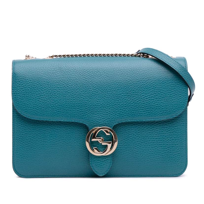 Gucci Medium Dollar Calfskin Interlocking G Crossbody Blue Leather Good condition - Front View
