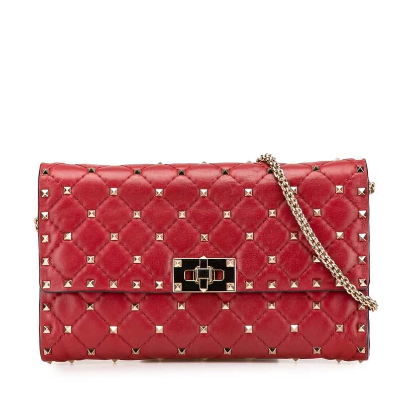 Valentino Leather Rockstud Spike Wallet on Chain Red Leather Good condition - Front View