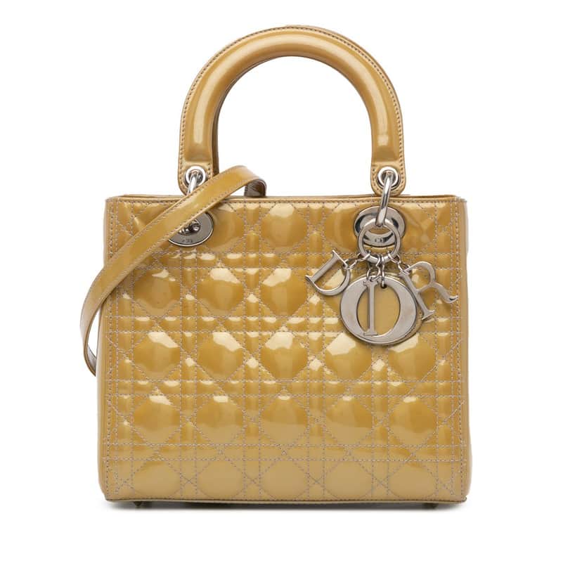 Dior Medium Patent Cannage Lady Dior Brown Leather Good condition - Front View