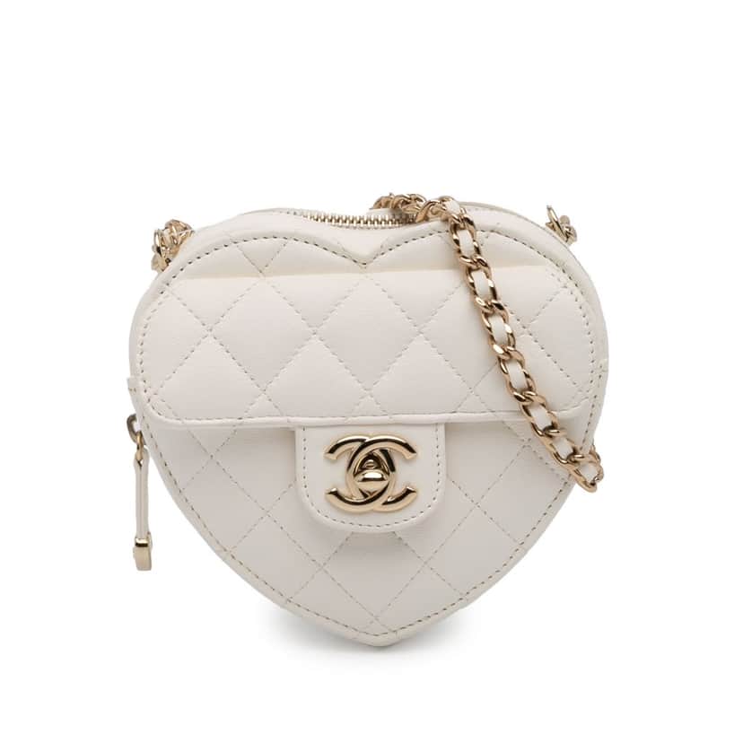 Chanel Mini Lambskin CC in Love Heart Crossbody White Leather Good condition - Front View