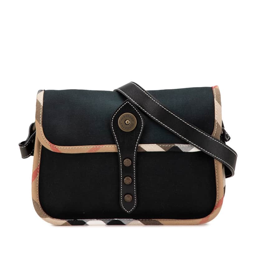 Burberry Nova Check Trimmed Canvas Crossbody Black Canvas Good condition - Front View