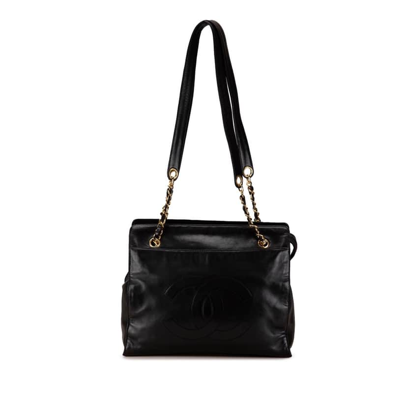Chanel CC Lambskin Chain Tote Black Leather Fair condition - Front View
