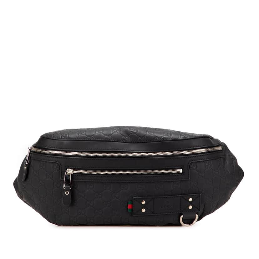 Gucci Guccissima Web Belt Bag Black Leather Good condition - Front View