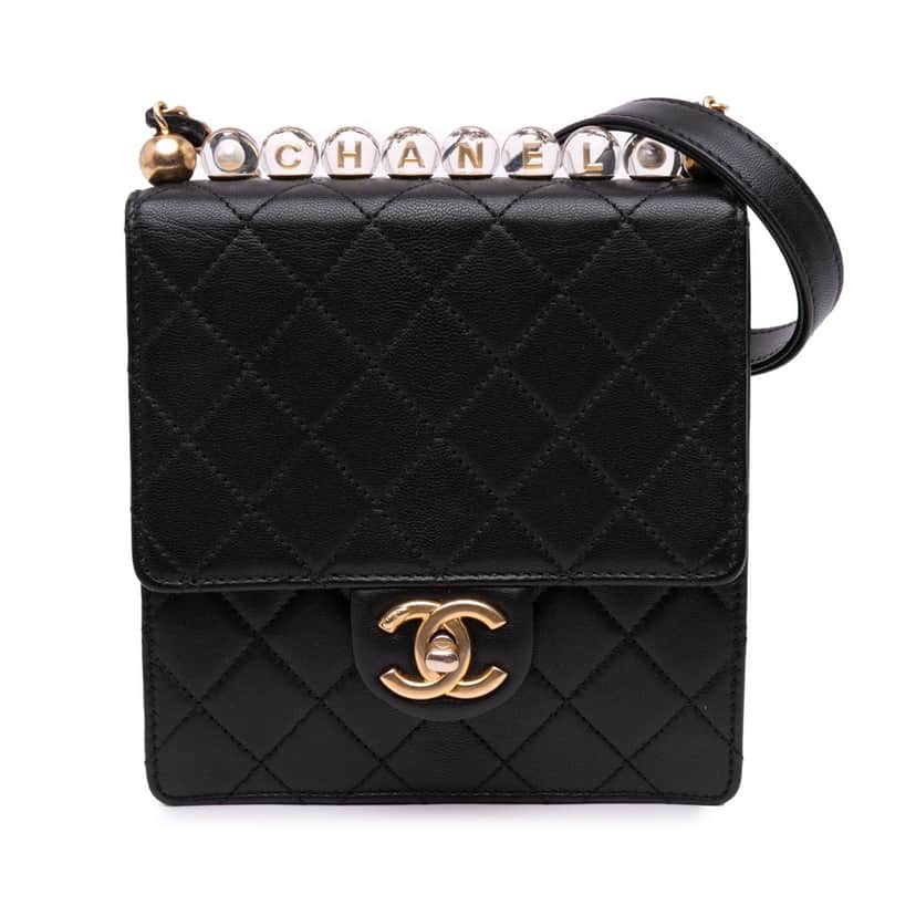 Chanel Small Lambskin Chic Pearls Flap Black Leather Good condition - Front View