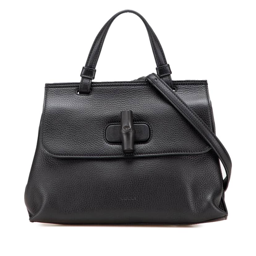 Gucci Small Leather Bamboo Daily Satchel Black Leather Good condition - Front View