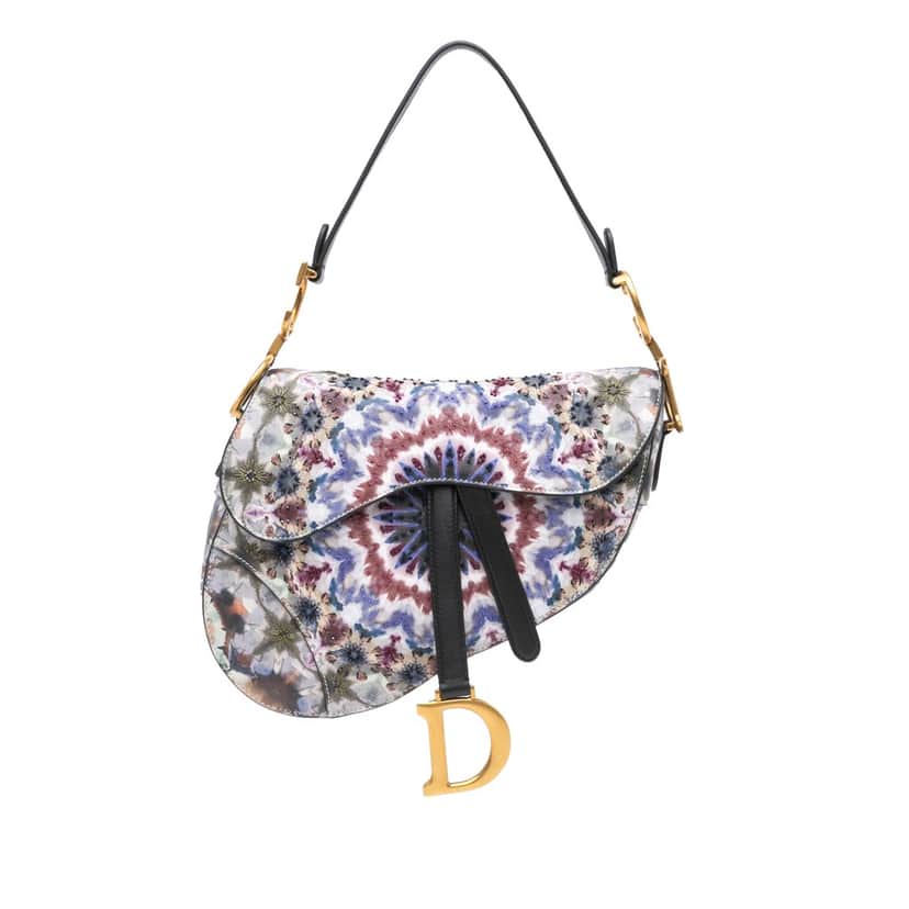Dior Calfskin Kaleidiorscopic Embroidered Saddle Bag Blue Leather Good condition - Front View