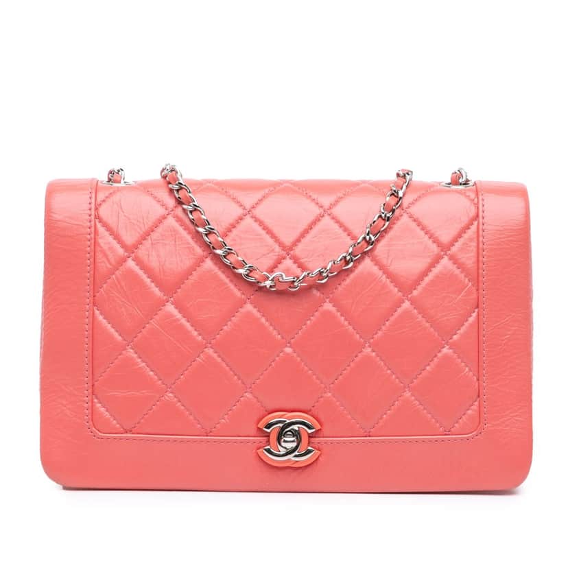 Chanel Crumpled Calfskin Bi Quilted Vintage Full Flap Pink Leather Very good condition - Front View
