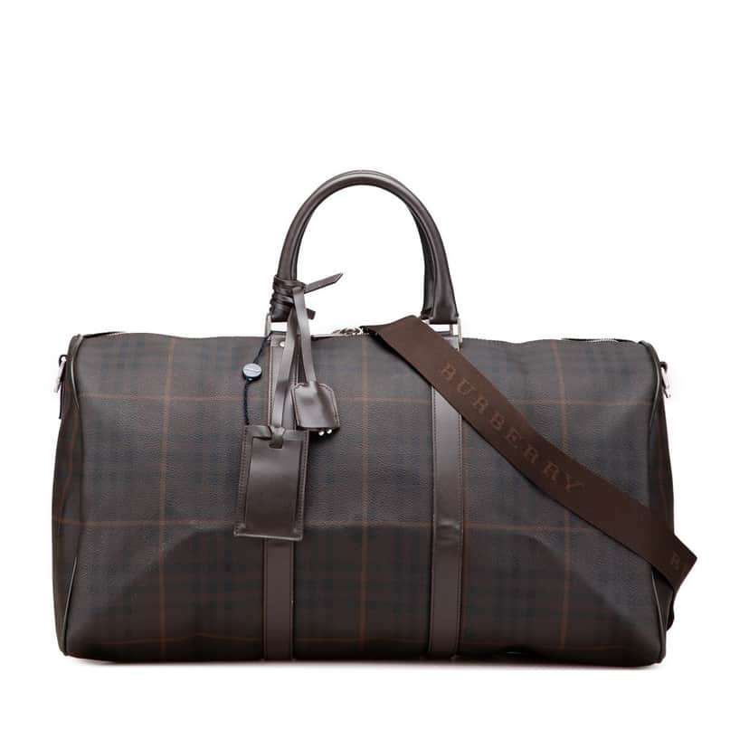Burberry Tonal Check Coated Canvas Travel Bag Brown Canvas Good condition - Front View