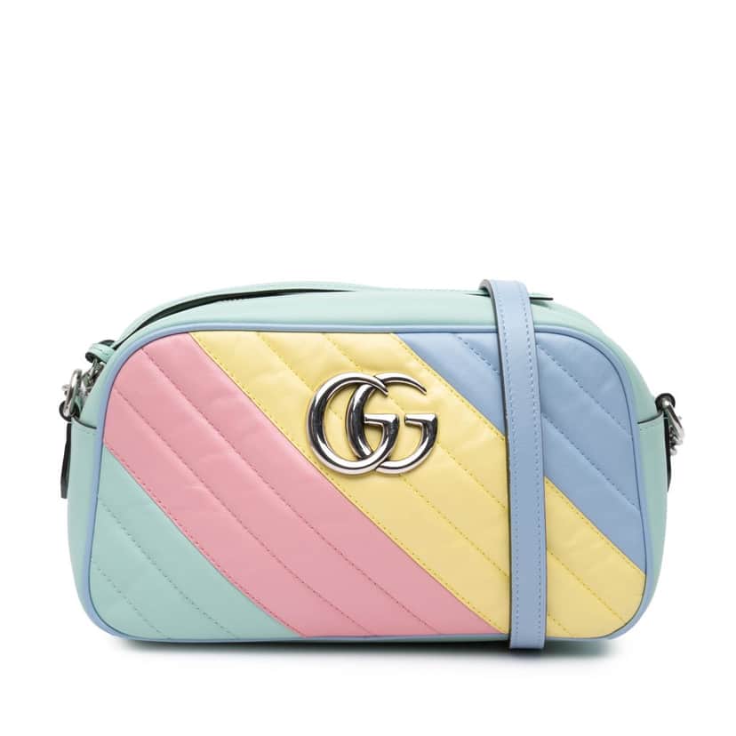Gucci Small GG Marmont Diagonal Matelasse Leather Crossbody Blue Leather Good condition - Front View